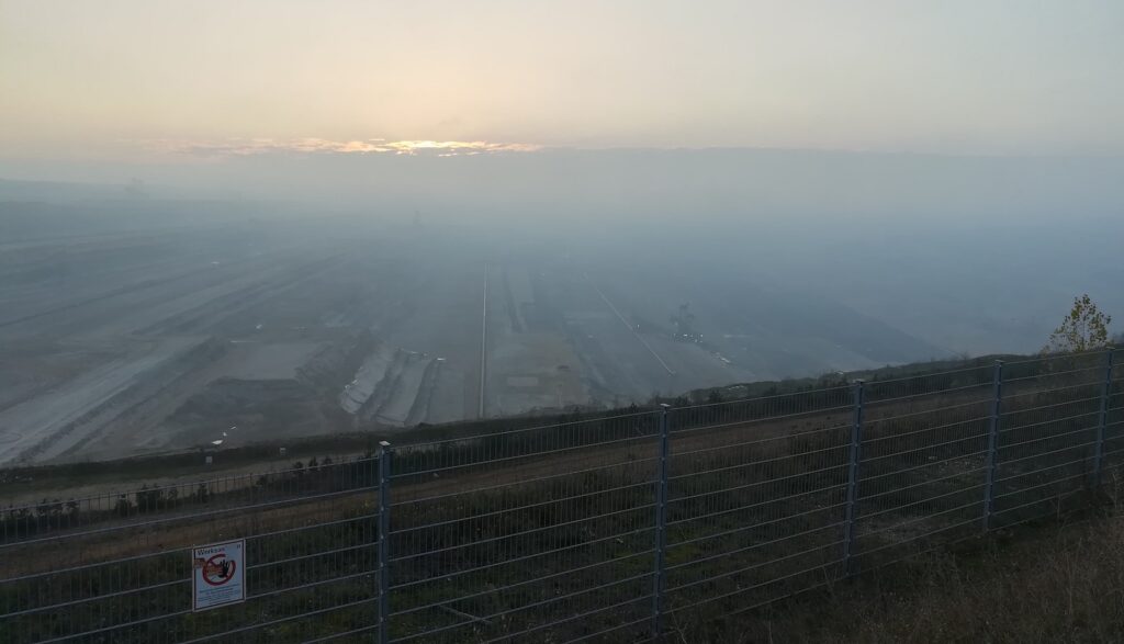 Excavators, conveyor belts and terrace landscape in the Hambach open-pit mine